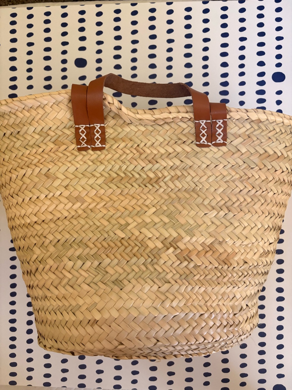 Woven Straw Tote Bag with Brown Handles
